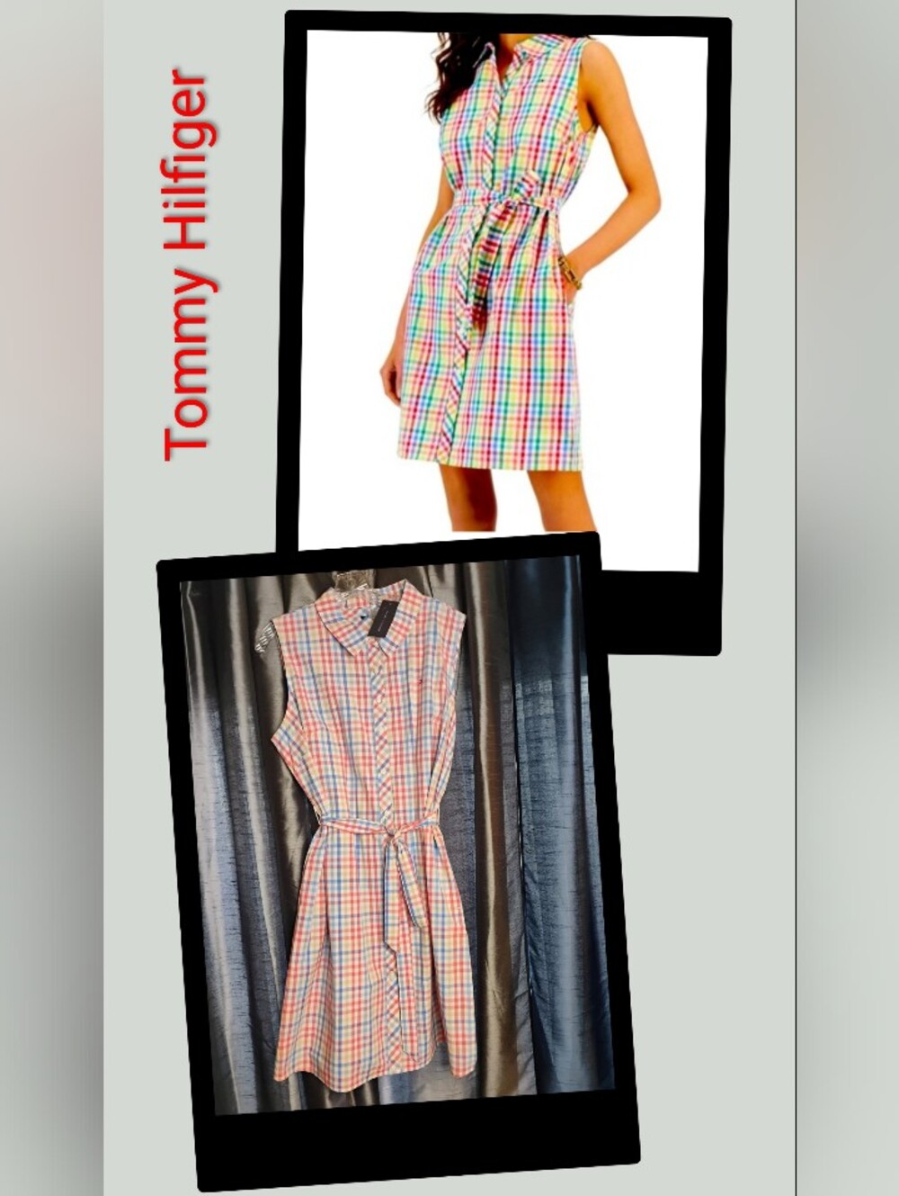 Tommy Hilfiger Multicolor Plaid Sleeveless Midi Shirt Dress